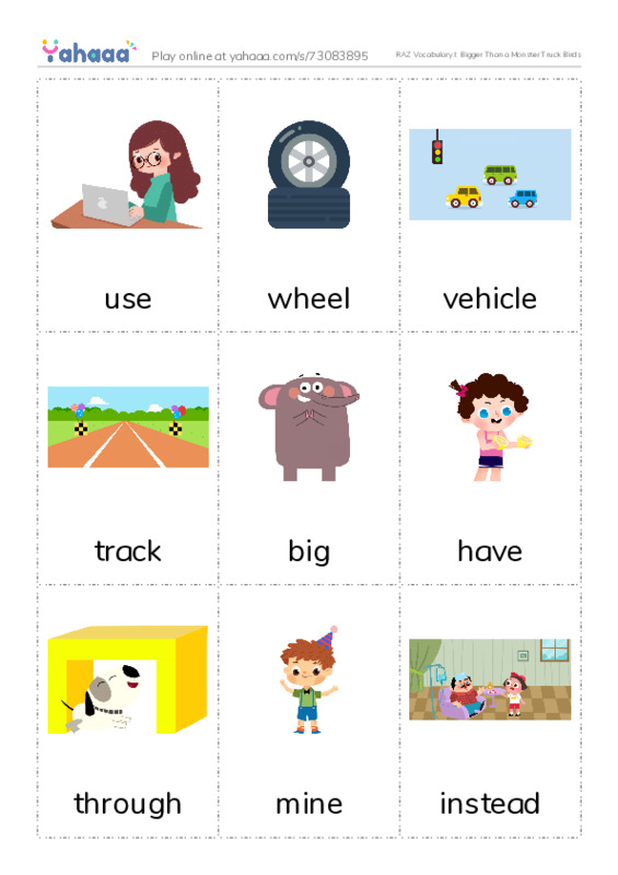 RAZ Vocabulary I: Bigger Than a Monster Truck Birds PDF flaschards with images