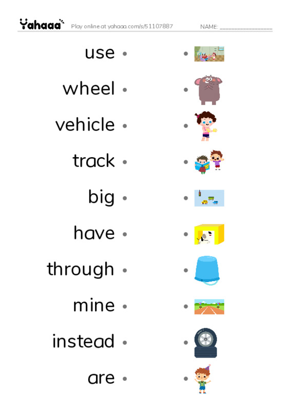 RAZ Vocabulary I: Bigger Than a Monster Truck Birds PDF link match words worksheet