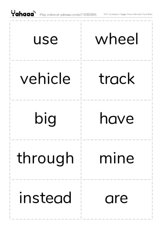 RAZ Vocabulary I: Bigger Than a Monster Truck Birds PDF two columns flashcards