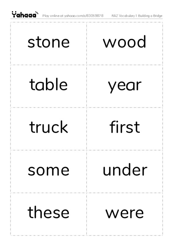 RAZ Vocabulary I: Building a Bridge PDF two columns flashcards