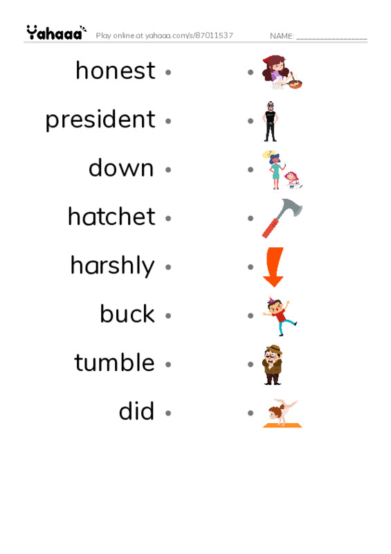 RAZ Vocabulary I: Childhood Stories of George Washington PDF link match words worksheet