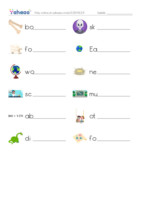 RAZ Vocabulary I: Discovering Dinosaurs PDF worksheet writing row