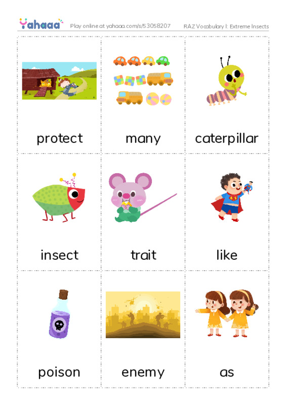 RAZ Vocabulary I: Extreme Insects PDF flaschards with images