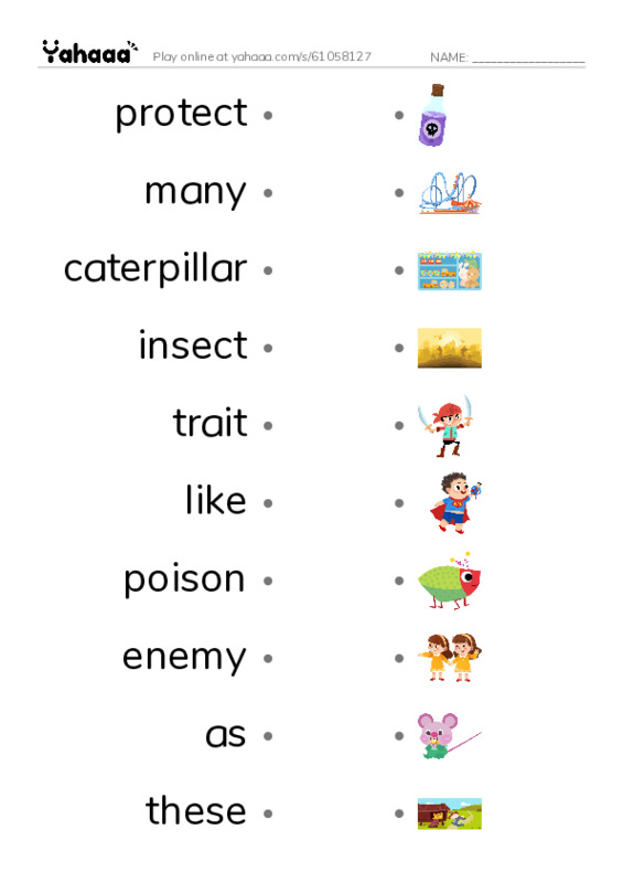 RAZ Vocabulary I: Extreme Insects PDF link match words worksheet