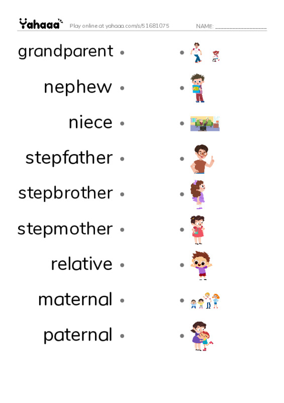 RAZ Vocabulary I: Families PDF link match words worksheet