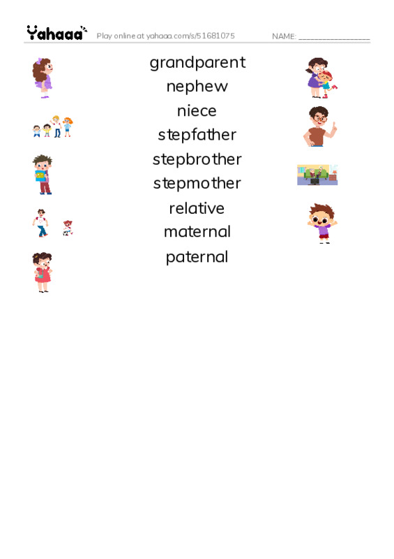 RAZ Vocabulary I: Families PDF three columns match words