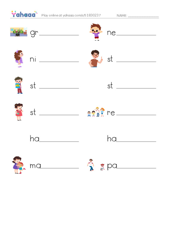 RAZ Vocabulary I: Families PDF worksheet writing row