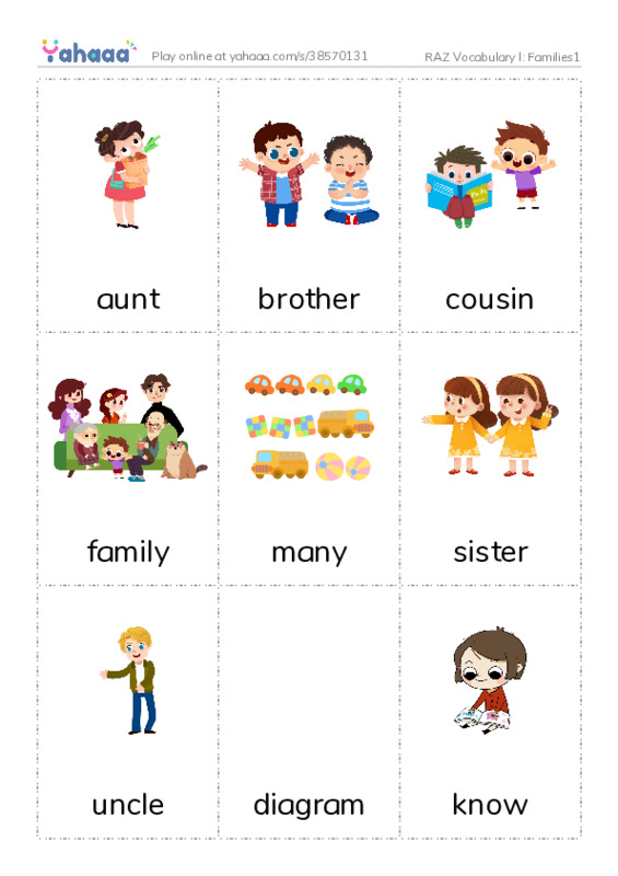 RAZ Vocabulary I: Families1 PDF flaschards with images