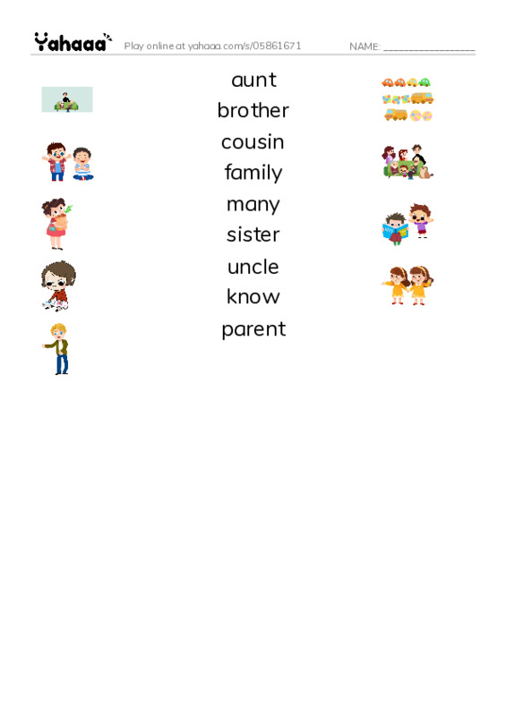 RAZ Vocabulary I: Families1 PDF three columns match words