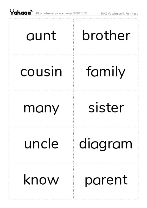 RAZ Vocabulary I: Families1 PDF two columns flashcards