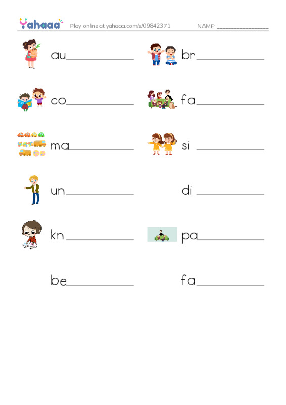 RAZ Vocabulary I: Families1 PDF worksheet writing row