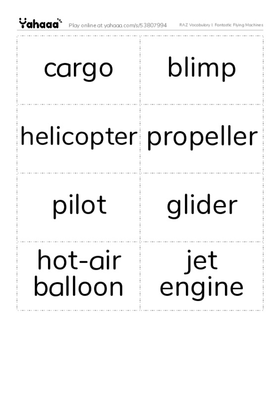 RAZ Vocabulary I: Fantastic Flying Machines PDF two columns flashcards