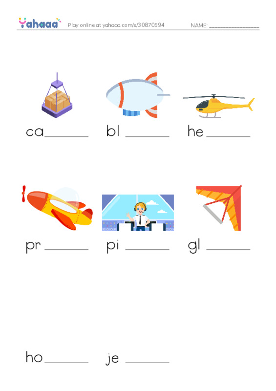 RAZ Vocabulary I: Fantastic Flying Machines PDF worksheet to fill in words gaps