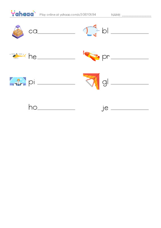 RAZ Vocabulary I: Fantastic Flying Machines PDF worksheet writing row
