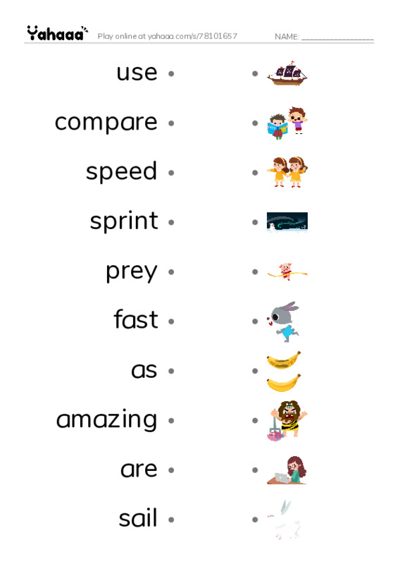 RAZ Vocabulary I: Fast and Faster PDF link match words worksheet