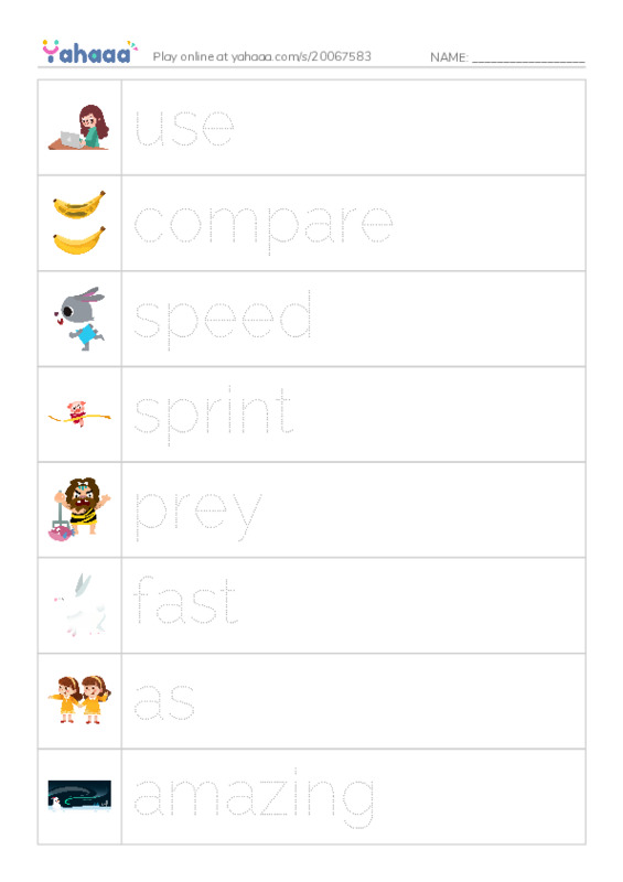RAZ Vocabulary I: Fast and Faster PDF one column image words