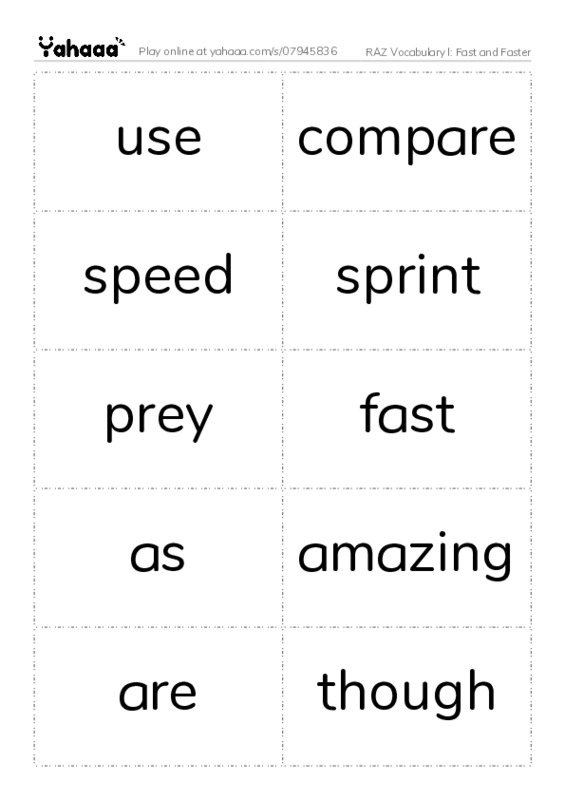 RAZ Vocabulary I: Fast and Faster PDF two columns flashcards