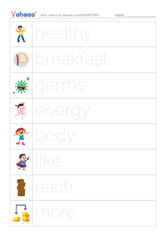 RAZ Vocabulary I: Healthy Me PDF one column image words