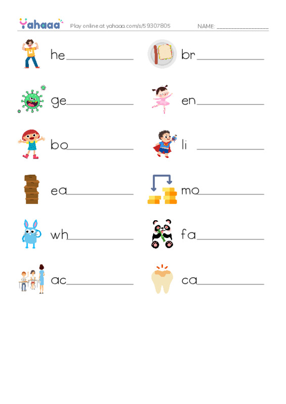 RAZ Vocabulary I: Healthy Me PDF worksheet writing row