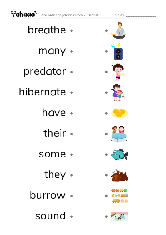 RAZ Vocabulary I: Hibernation PDF link match words worksheet
