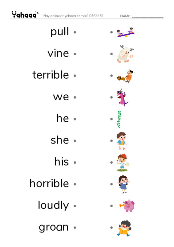 RAZ Vocabulary I: Hippos Toothache PDF link match words worksheet