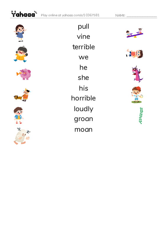 RAZ Vocabulary I: Hippos Toothache PDF three columns match words