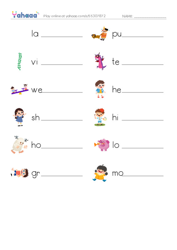 RAZ Vocabulary I: Hippos Toothache PDF worksheet writing row