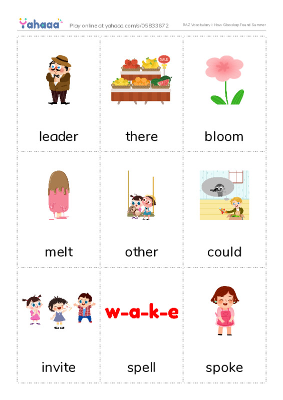 RAZ Vocabulary I: How Glooskap Found Summer PDF flaschards with images