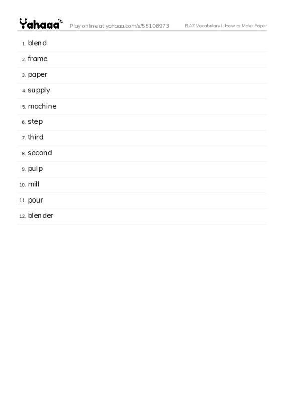 RAZ Vocabulary I: How to Make Paper PDF words glossary
