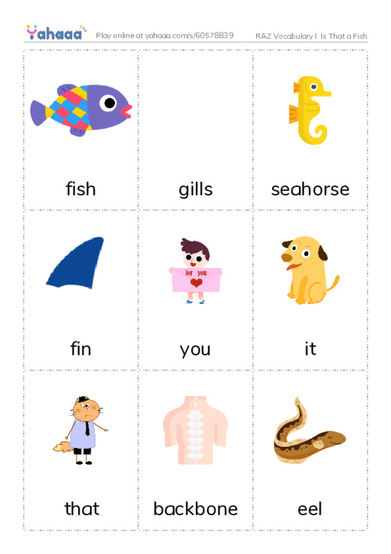 RAZ Vocabulary I: Is That a Fish PDF flaschards with images