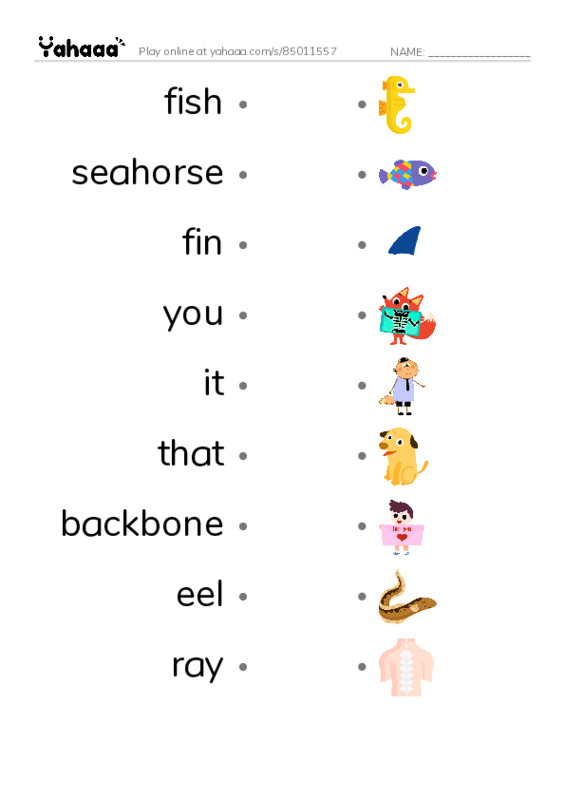 RAZ Vocabulary I: Is That a Fish PDF link match words worksheet