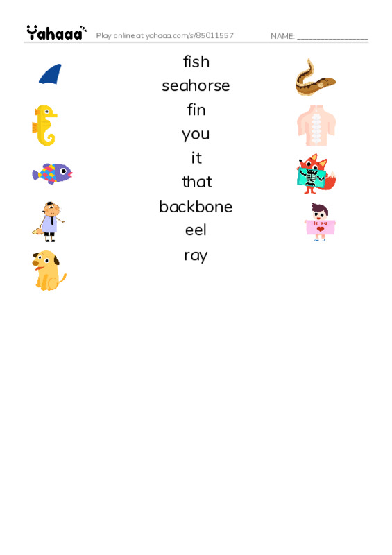 RAZ Vocabulary I: Is That a Fish PDF three columns match words