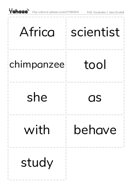 RAZ Vocabulary I: Jane Goodall PDF two columns flashcards