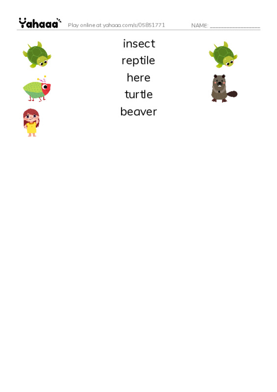 RAZ Vocabulary I: Life at the Pond PDF three columns match words