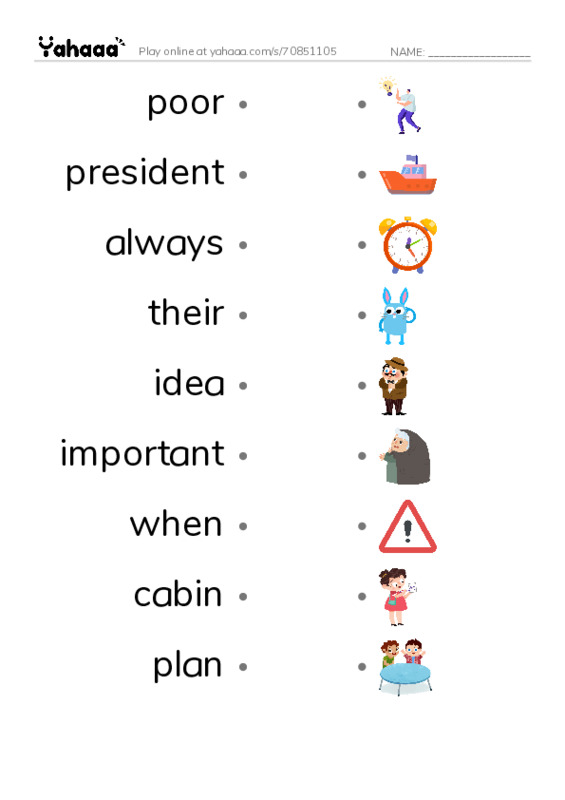 RAZ Vocabulary I: Lincoln Loved to Learn PDF link match words worksheet