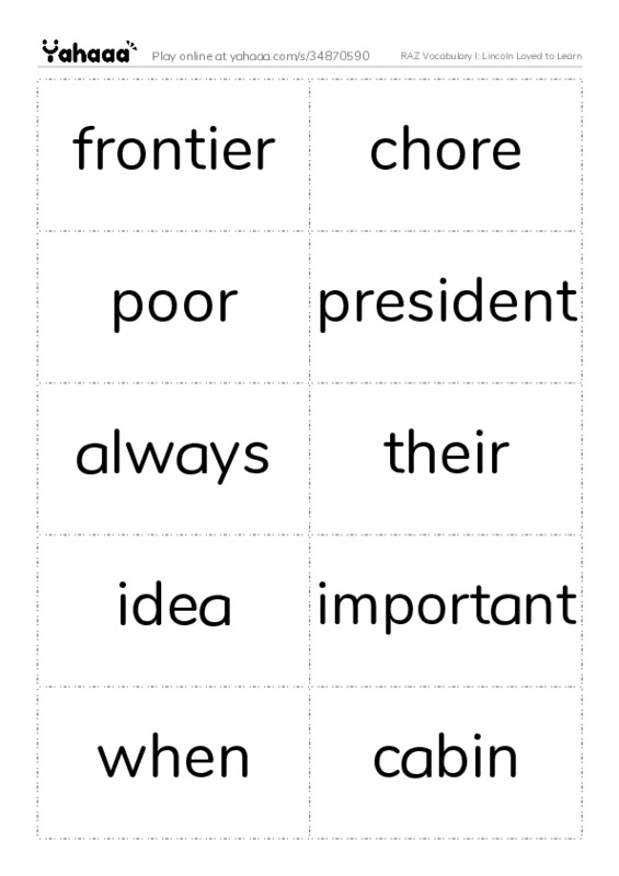 RAZ Vocabulary I: Lincoln Loved to Learn PDF two columns flashcards