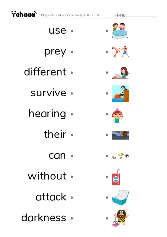 RAZ Vocabulary I: Owls Overhead PDF link match words worksheet