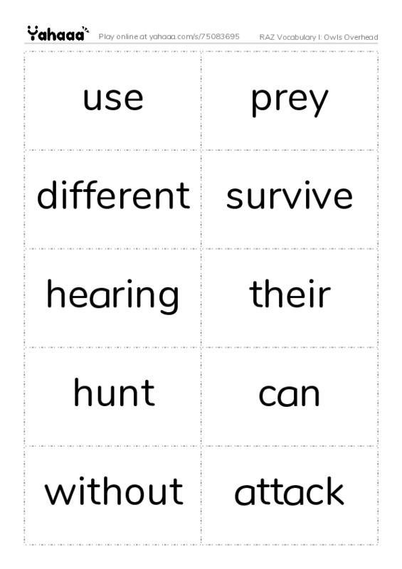 RAZ Vocabulary I: Owls Overhead PDF two columns flashcards