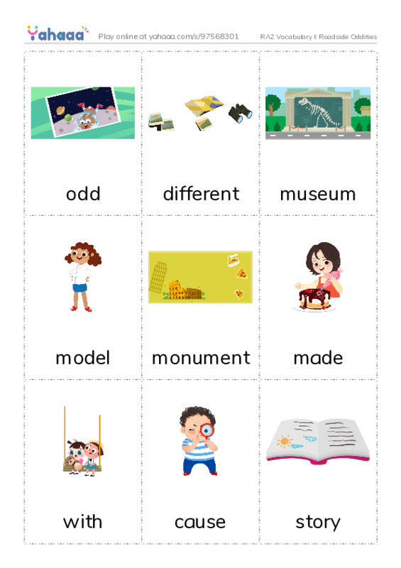 RAZ Vocabulary I: Roadside Oddities PDF flaschards with images
