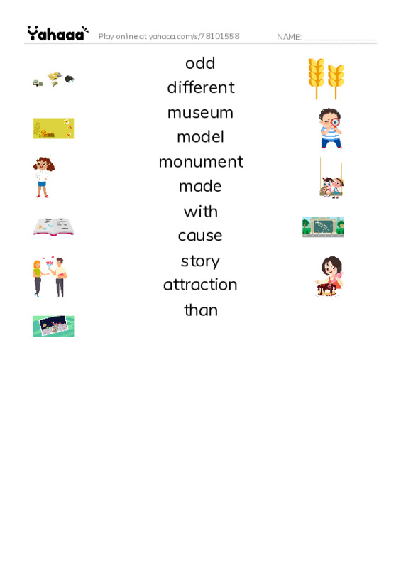 RAZ Vocabulary I: Roadside Oddities PDF three columns match words