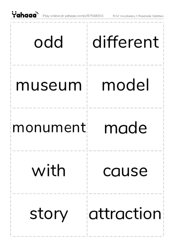 RAZ Vocabulary I: Roadside Oddities PDF two columns flashcards