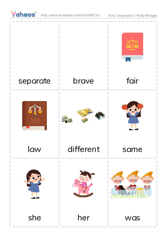 RAZ Vocabulary I: Ruby Bridges PDF flaschards with images