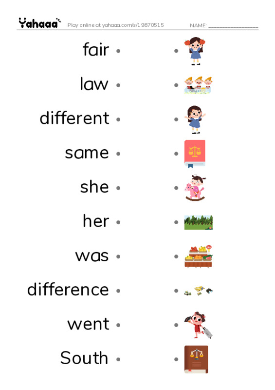 RAZ Vocabulary I: Ruby Bridges PDF link match words worksheet