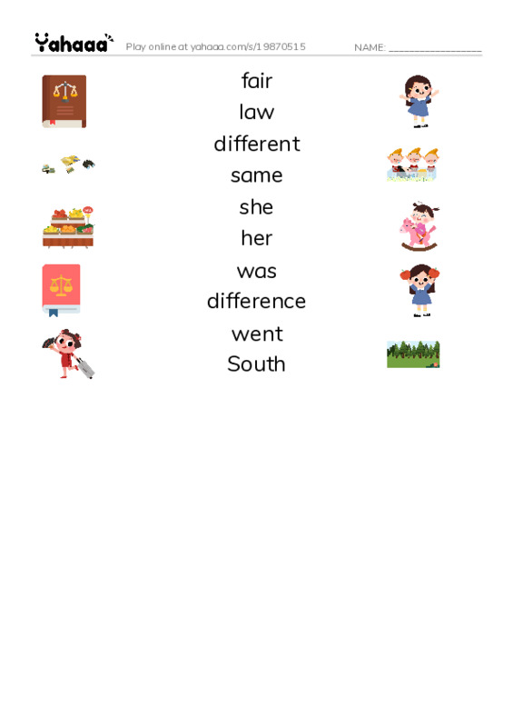 RAZ Vocabulary I: Ruby Bridges PDF three columns match words