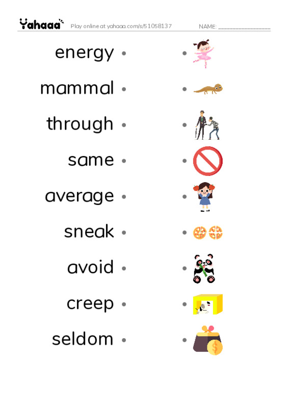 RAZ Vocabulary I: Slow and Slower PDF link match words worksheet