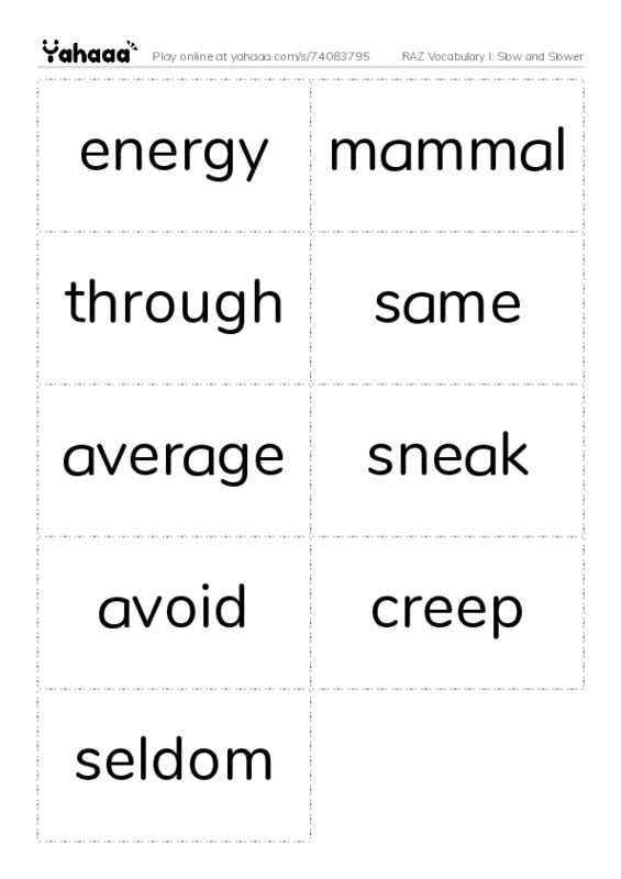 RAZ Vocabulary I: Slow and Slower PDF two columns flashcards