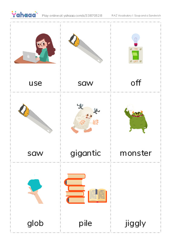 RAZ Vocabulary I: Soup and a Sandwish PDF flaschards with images