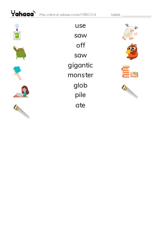 RAZ Vocabulary I: Soup and a Sandwish PDF three columns match words