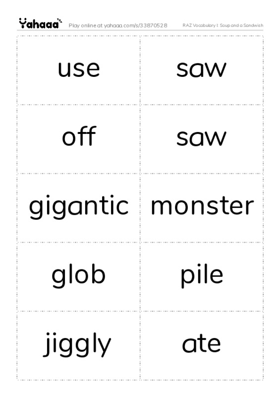 RAZ Vocabulary I: Soup and a Sandwish PDF two columns flashcards