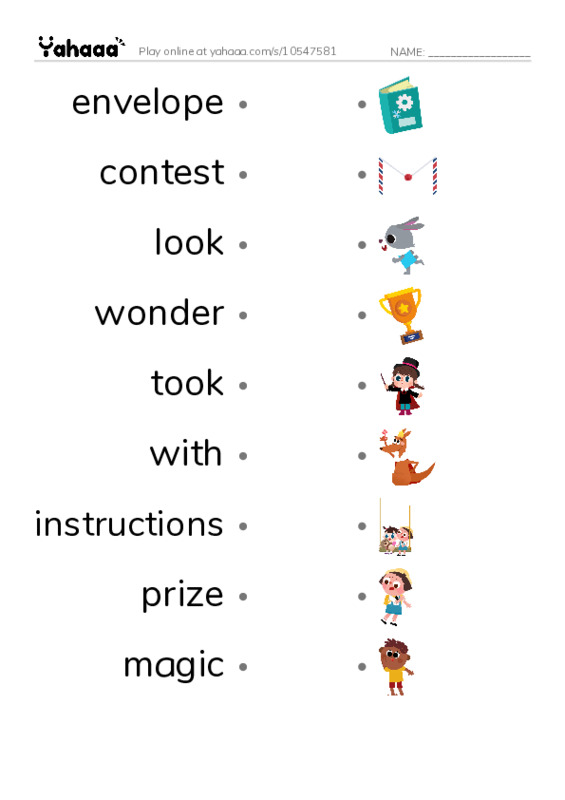 RAZ Vocabulary I: The Magic Bike PDF link match words worksheet
